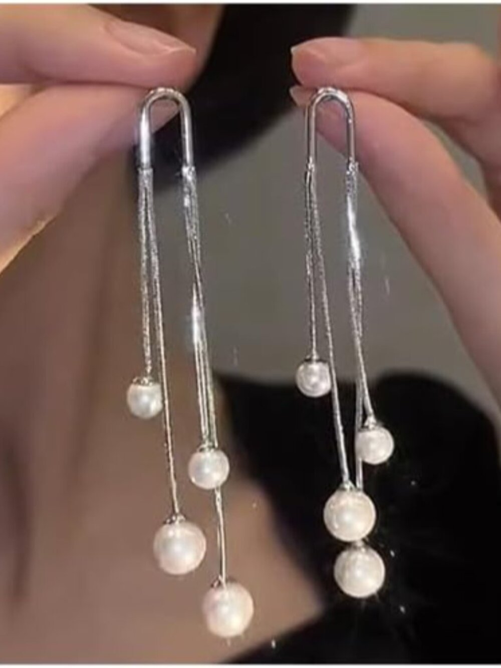 Long Tassel Pearl Dangle Earrings Dainty Rhinestone Tassel Earrings Pearl Drop E